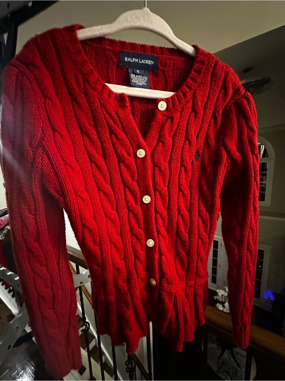 Ralph Lauren Red Cable Knit Cardigan Sweater